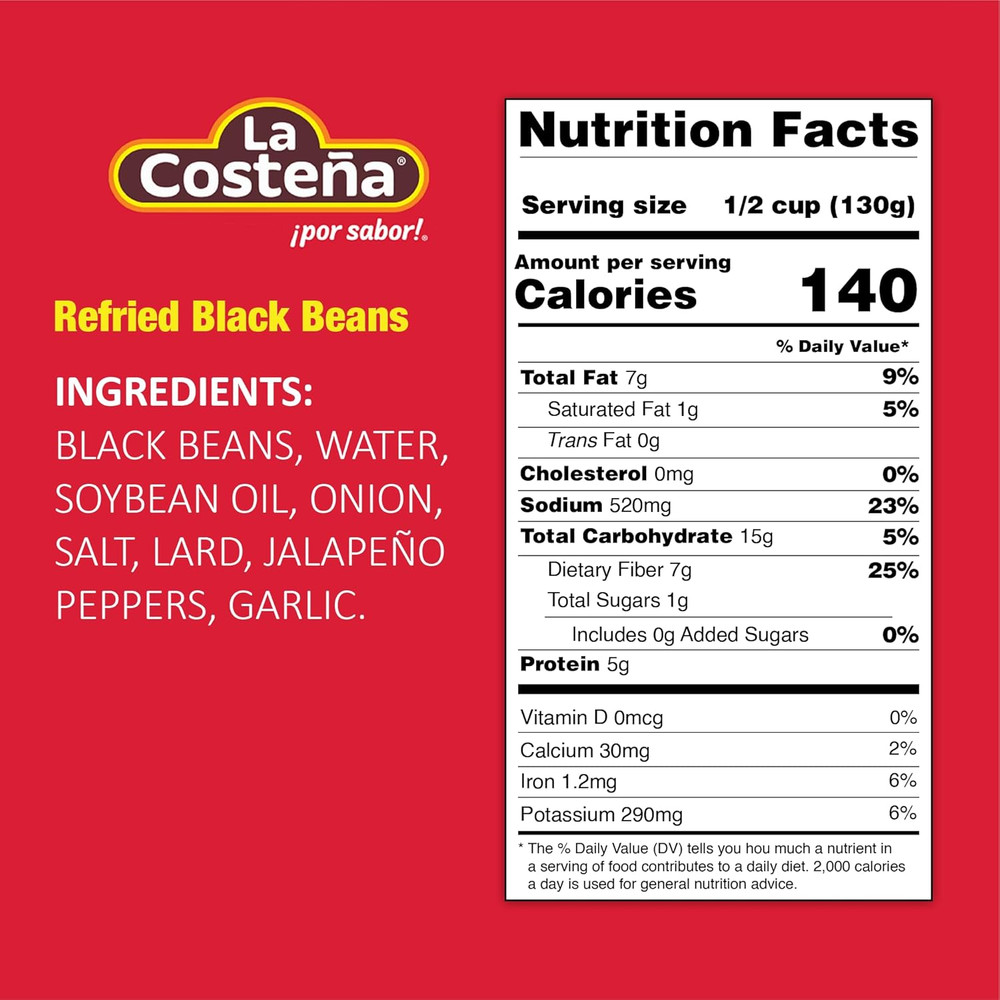 La Costeña Refried Black Beans 20.5 Oz (12-Pack)