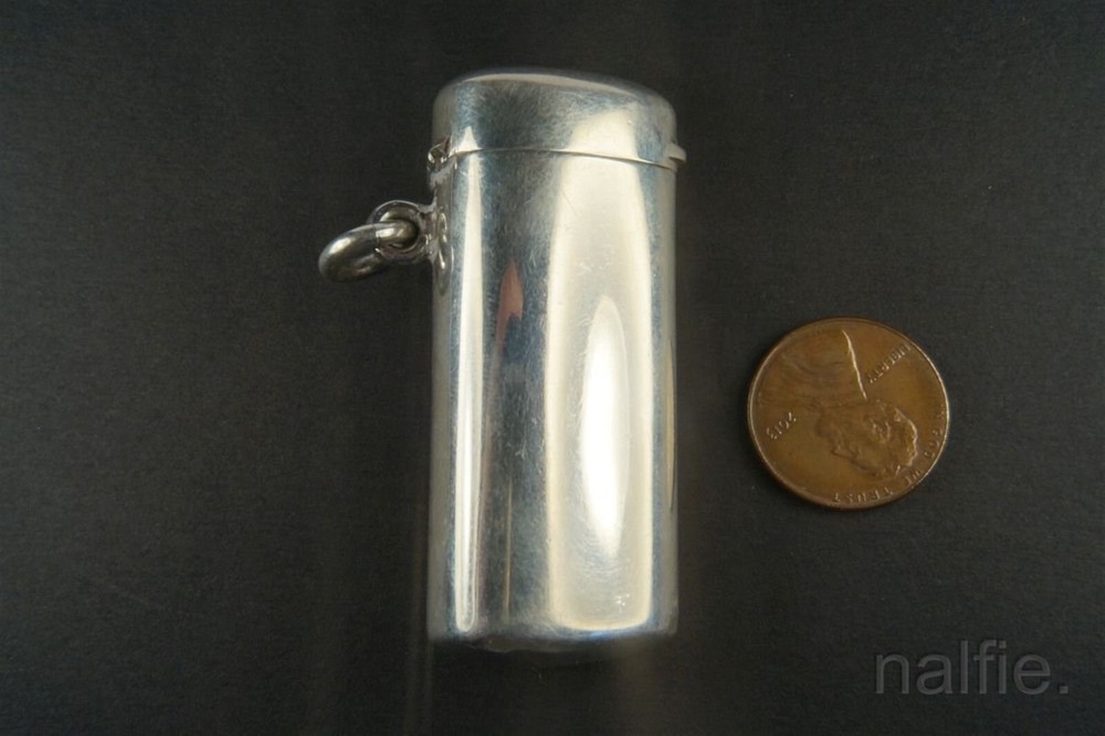 ANTIQUE STERLING SILVER SCENT / PERFUME BOTTLE CONTAINER PENDANT c1915