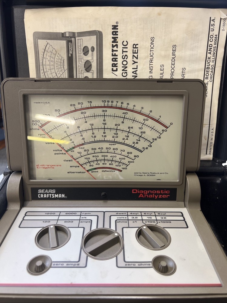SEARS CRAFTSMAN DIAGNOSTIC ANALYZER W/ ORIGINAL CASE-CABLES & MANUAL-NOT TESTED