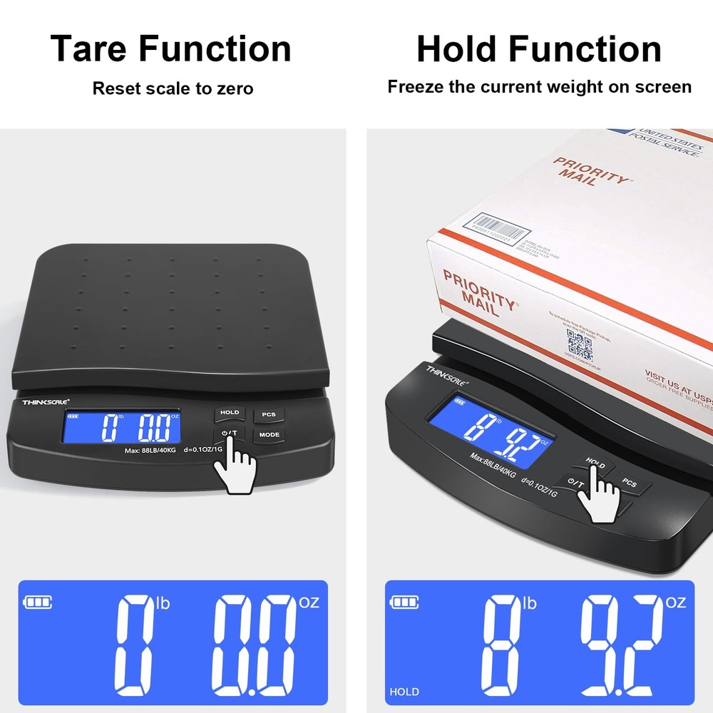 88lb Shipping Scale, 0.1oz Precision, Digital Postal Scale with Large LCD, Ho...
