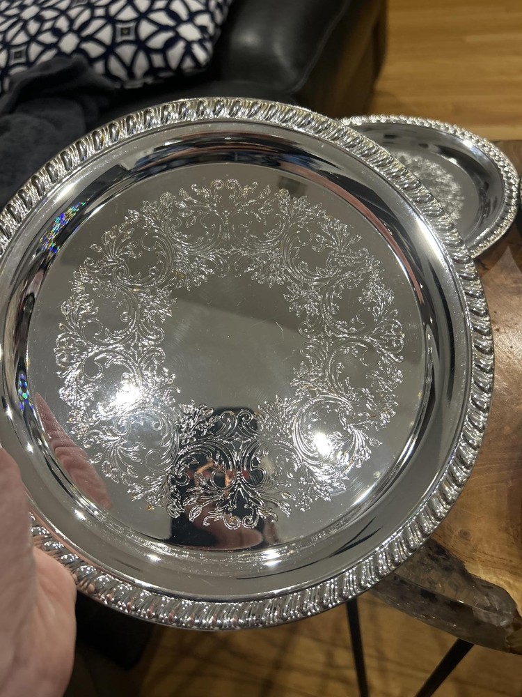 Set -4 Decorative Silverplated Serving Trays/charger plates