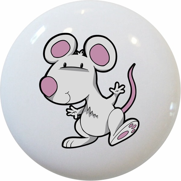 White MOUSE Cabinet DRAWER Pull KNOB Ceramic