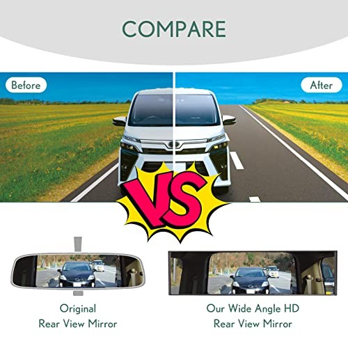 Universal Clip-on Wide Angle Mirror, Panoramic Flat HD Rearview 12" 2-pack