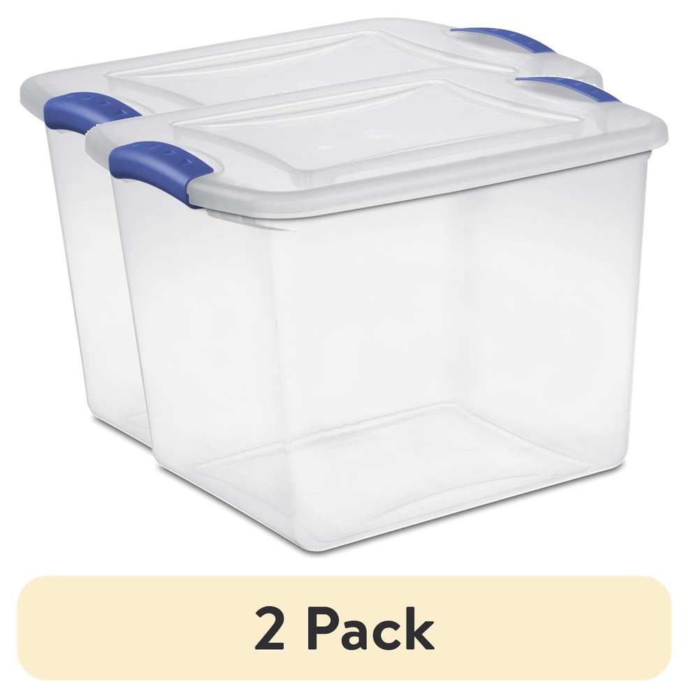 (2 Pack) 27 Quart Medium Latching Storage Bin, Clear Plastic Stoarge Conatiner