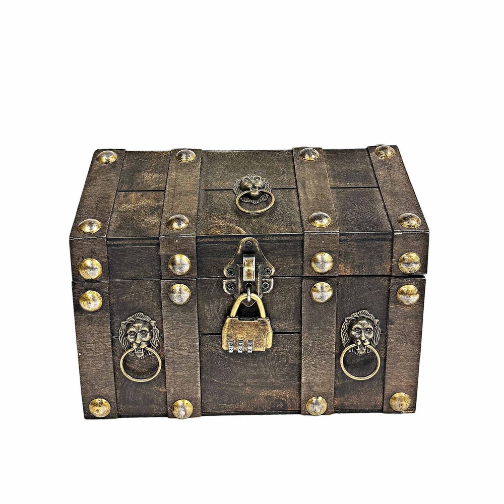 Grey With Lion Decor And Lock Decorative Chest
