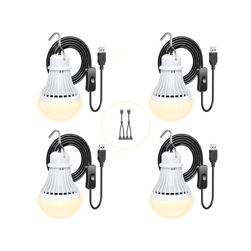 4 Pack USB Light Bulb, USB LED Camping Light Lantern, 8.2 ft Extra ... Fast Ship