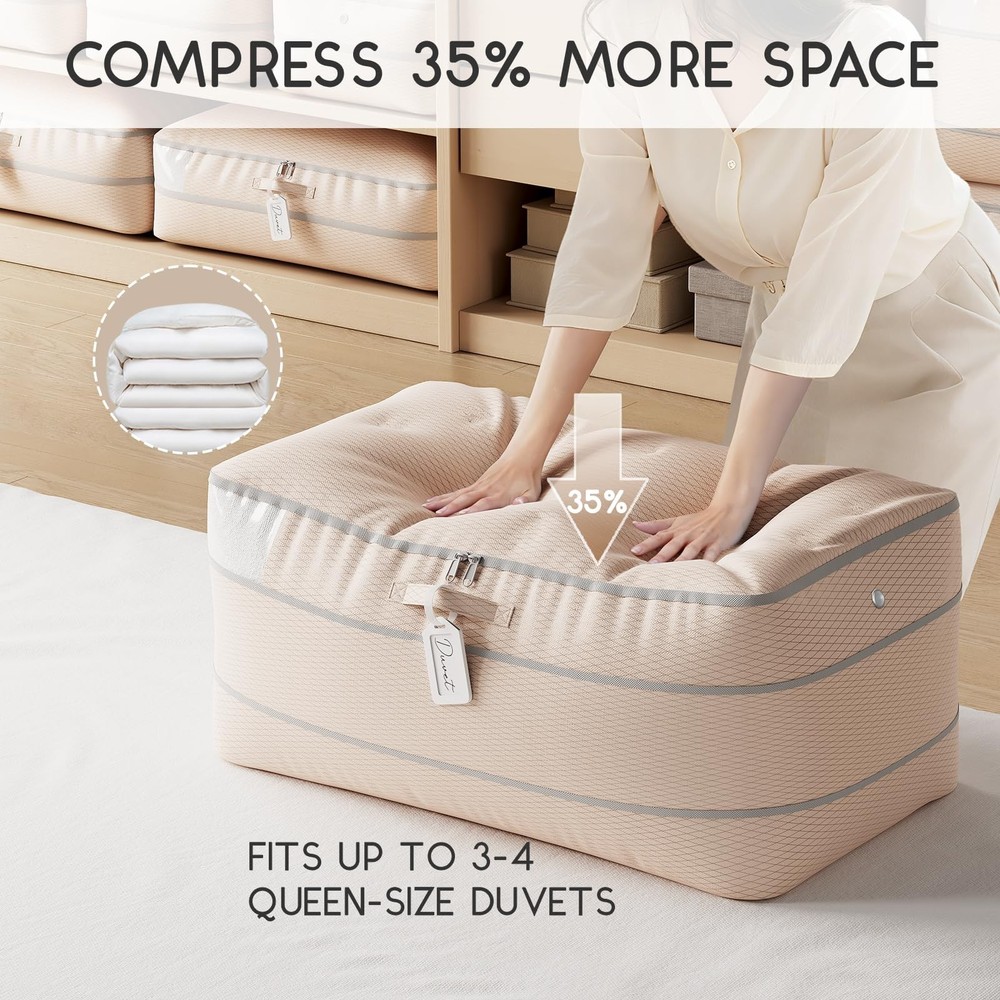 Compression Storage Bags Comforters 4 Pack Long Large 100L 3-Layer Beige