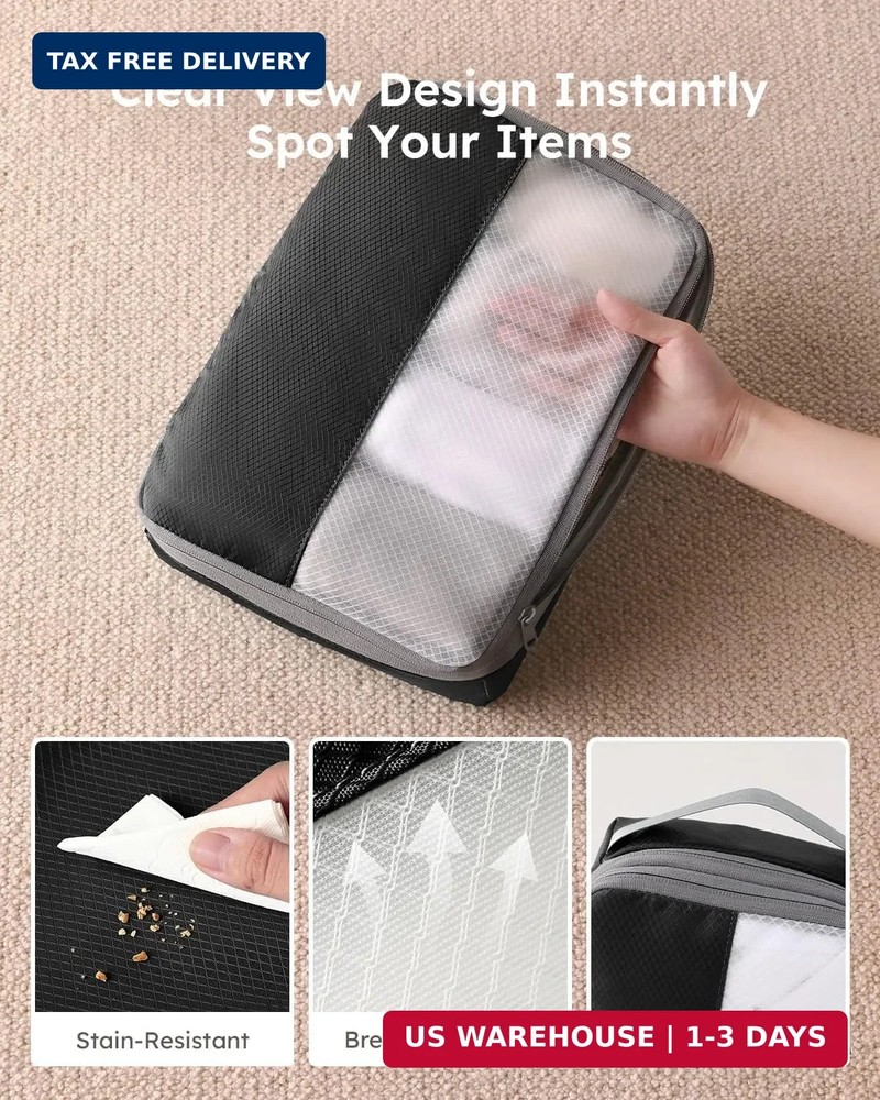 4 Set Compression Packing Cubes for Travel, Bonus Versatile Drawstring Backpack,