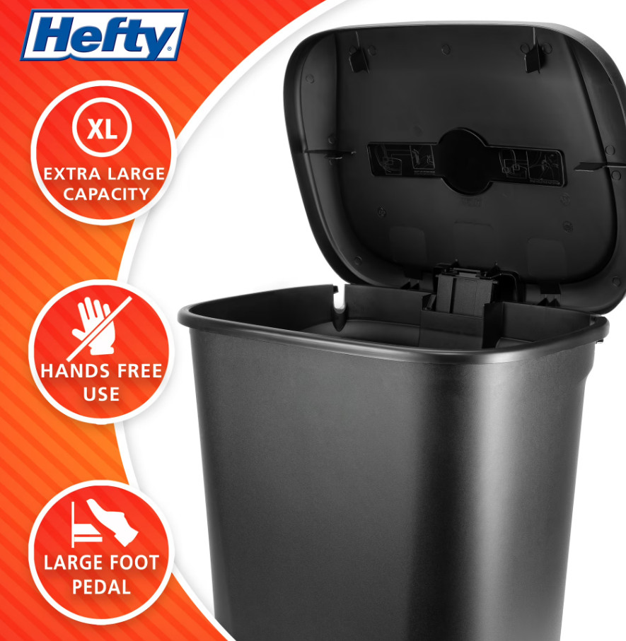 Hefty Kitchen Trash Can, 20.1 Gallon Plastic Step Garbage Bin with Foot Pedal Li