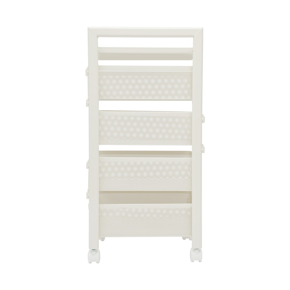 Rotating Storage Cart Kitchen Organizer with Wheels four storage baskets White