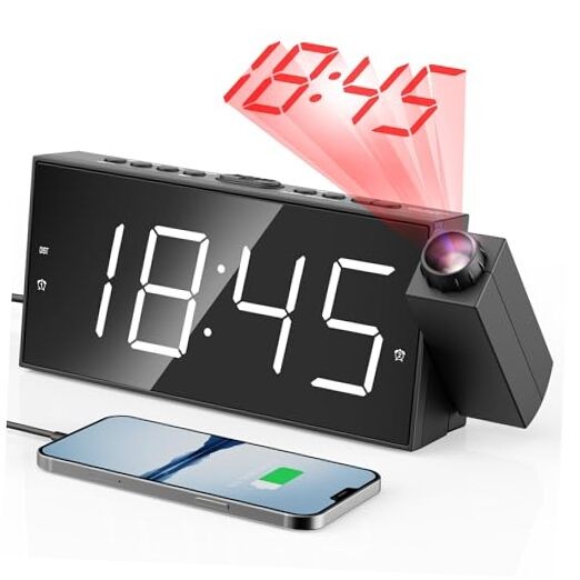Digital Projector Alarm Clocks with Projection White Digits; Red Projection