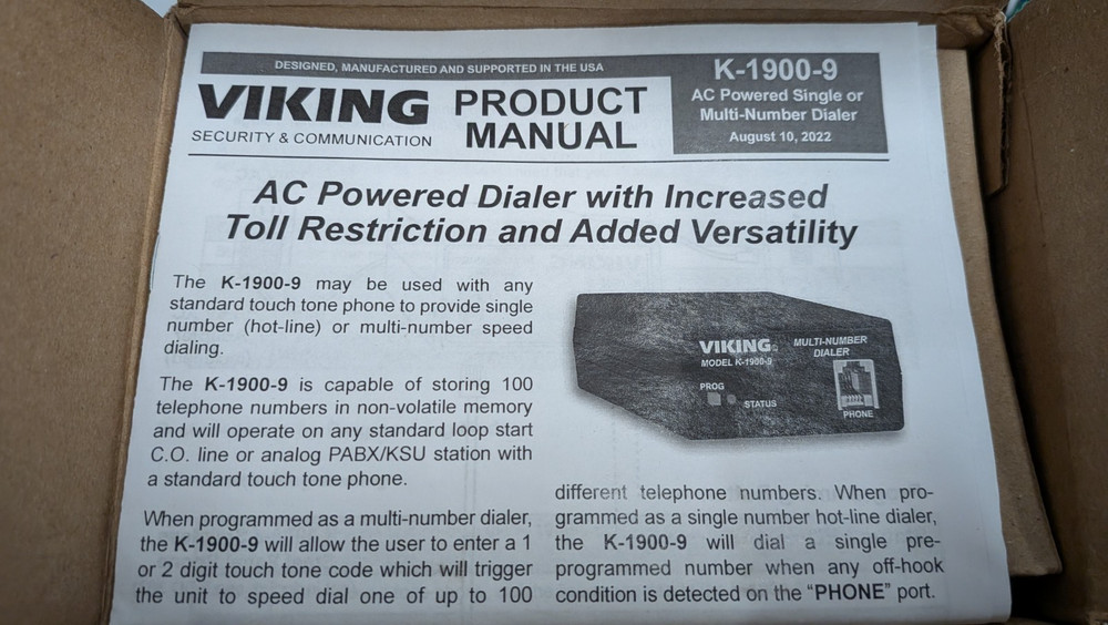 Viking Electronics K-1900-9 AC Power Single or Multi-Number Dialer
