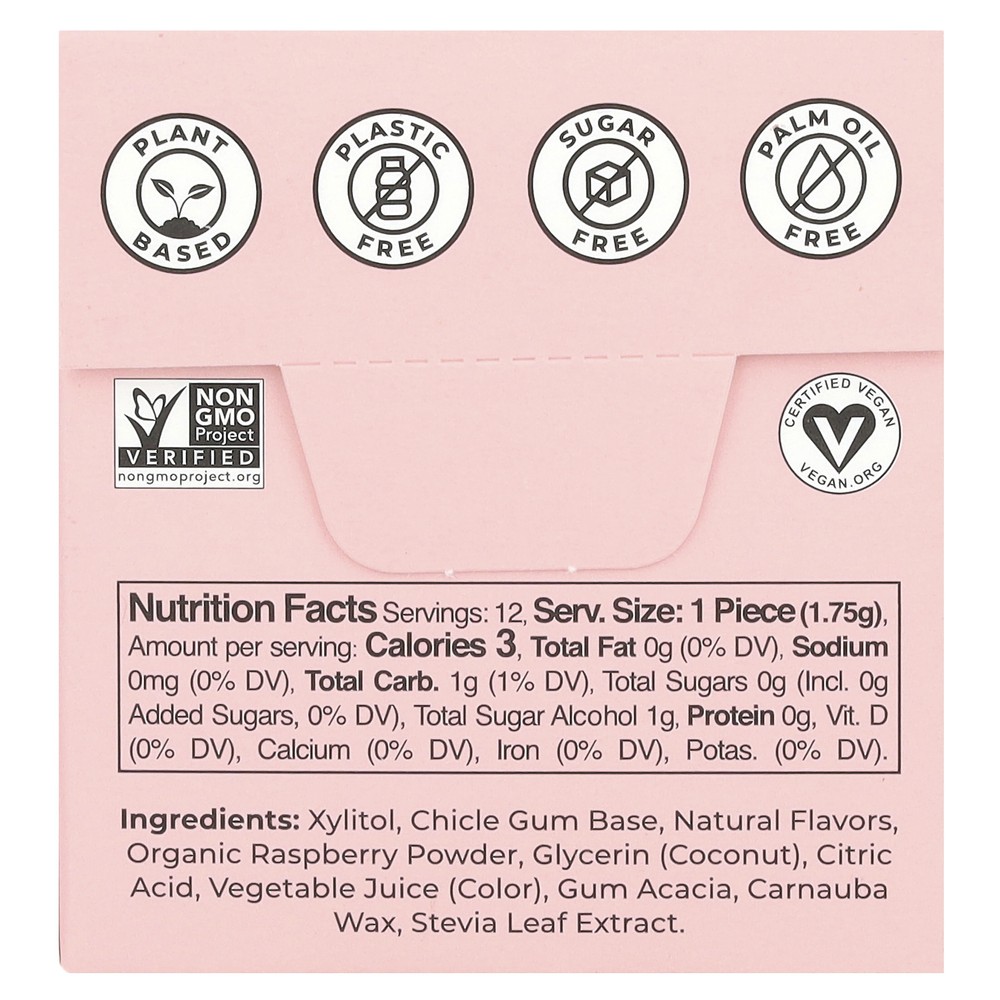 Plant-Based Gum, Raspberry, 12 Pieces