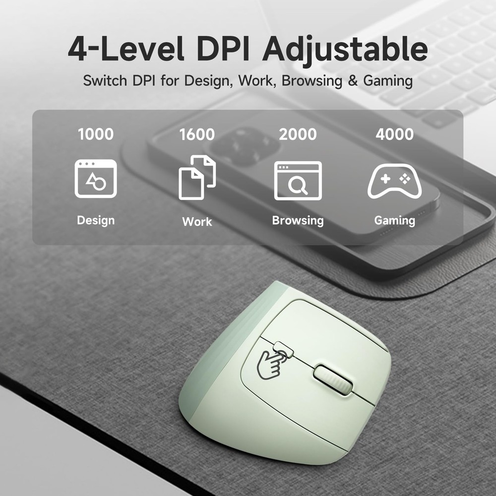 Green Wireless Vertical Ergonomic Mouse Large Hands 4000 DPI Bluetooth Mac PC