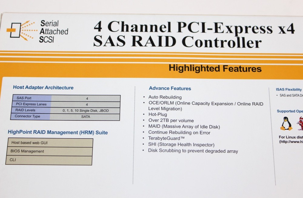 HighPoint RocketRAID 2640X4 4-Channel PCIe x4 SATA SAS RAID