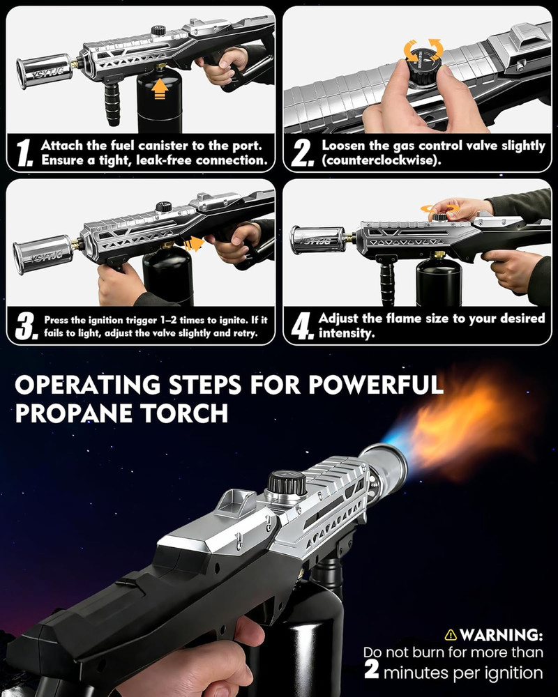 Powerful Propane Torch Gun | Kitchen Culinary Blow Torch with Adjustable Flame |
