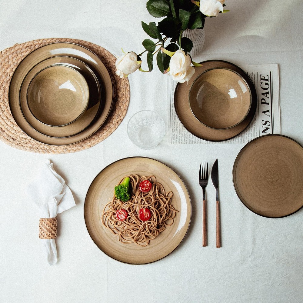 Ceramic Dinnerware 12 Pieces Dinnerware Sets Cereal Bowls Reactive Glaze