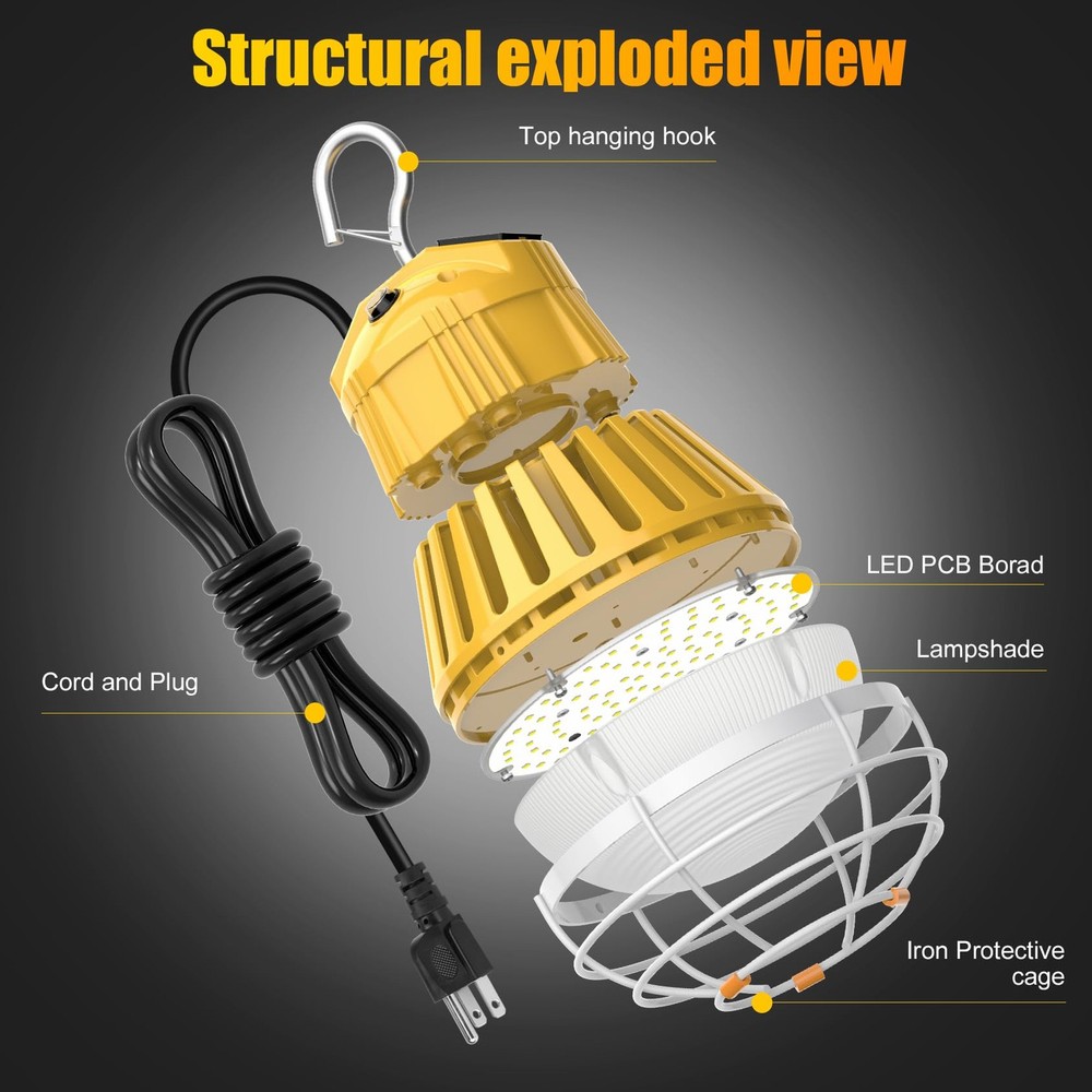 LED Temporary Work Light 100W Warehouse Construction Hanging Lights -Linkable