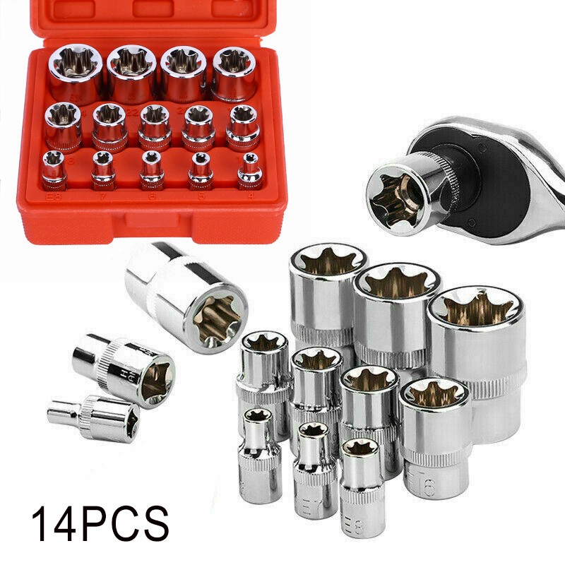 E-type Torx Star Female Sockets Bit Set 14 in 1 E4- E24 Torx Socket 14pcs