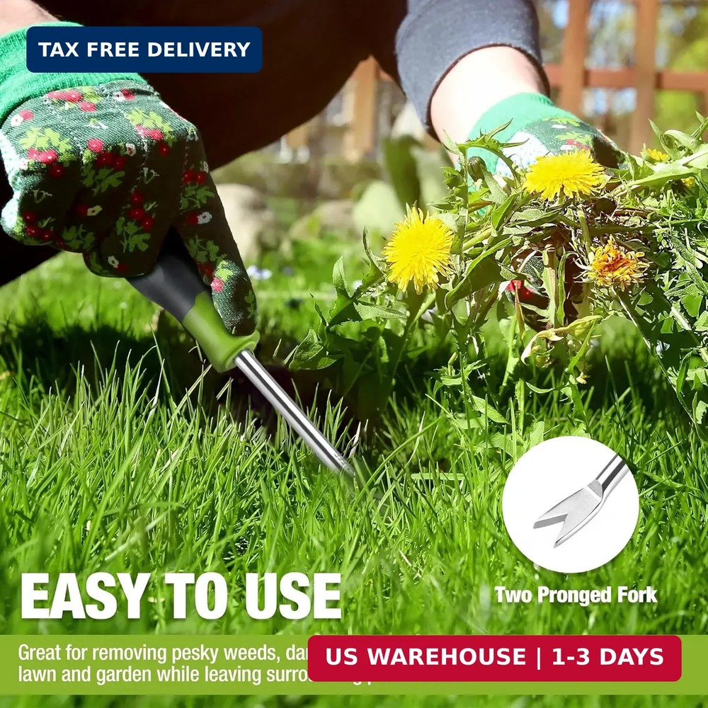 WORKPRO 11.5" Dandelion Weeder Puller Tool with Soft Handle, Polished Stainless