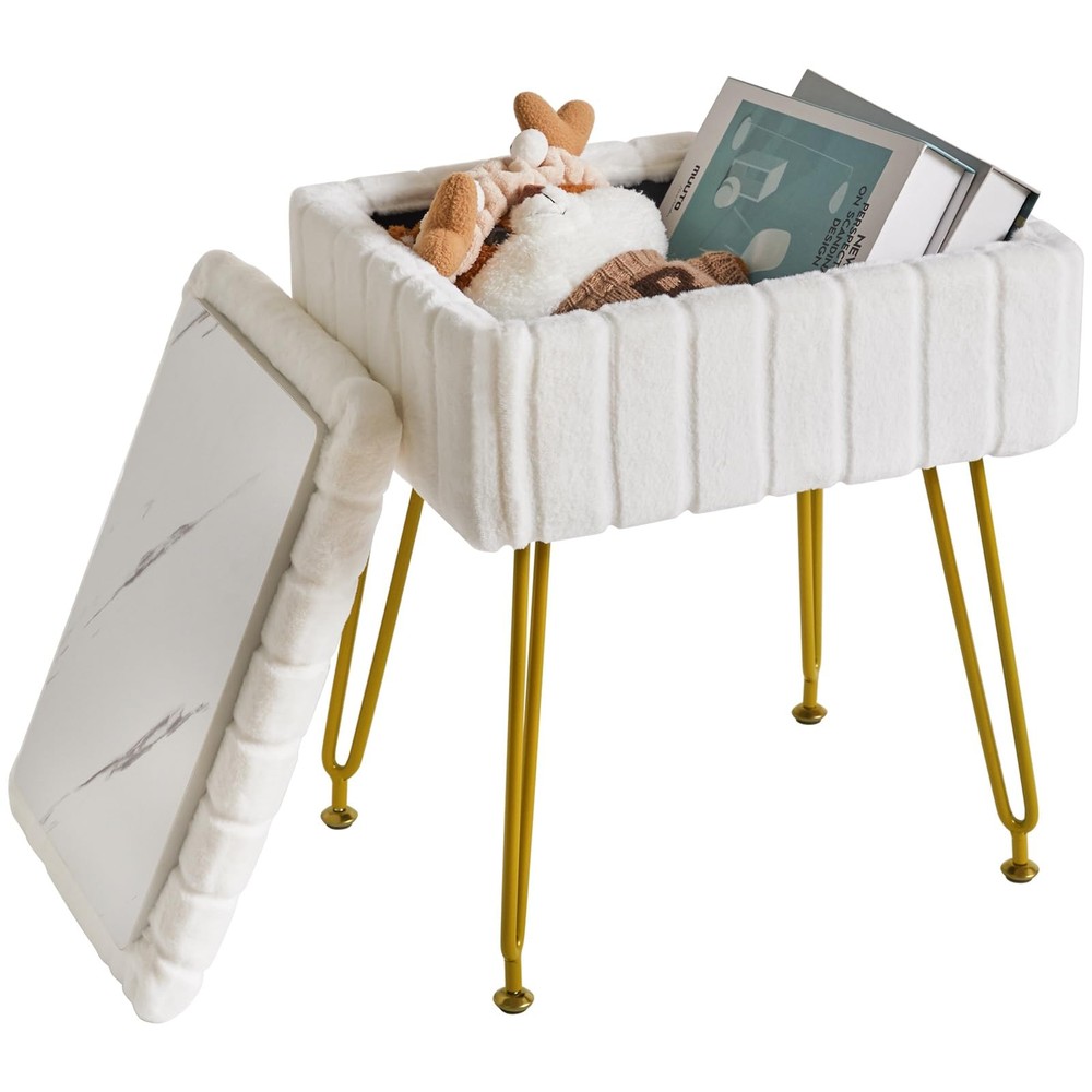 Stool Chair with Storage Space, Footrest Footstool Ottoman, Small Side Table,...