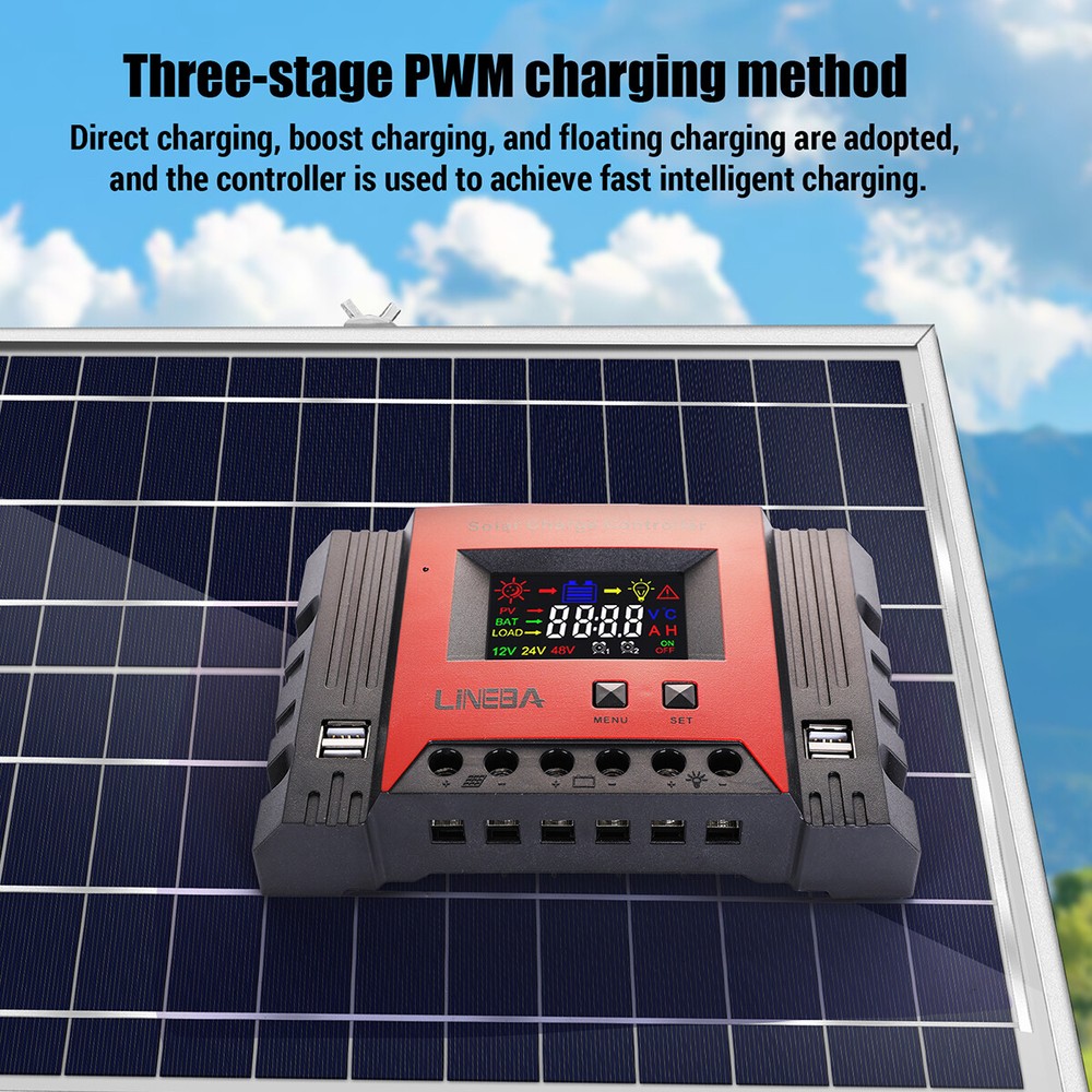 30A/60A/100A PWM Solar Panel Battery Charge Controller Regulator 12V 24V 48V LCD