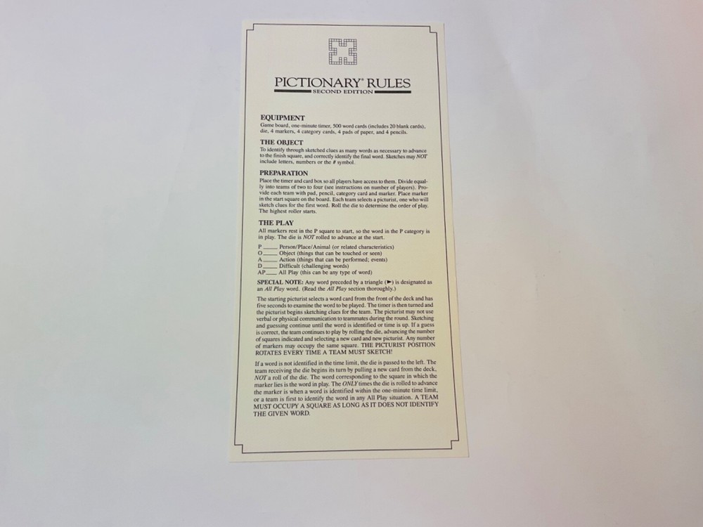 *Instructions Only* Pictionary 2nd 2 II Edition Red Board Game Replacement Part