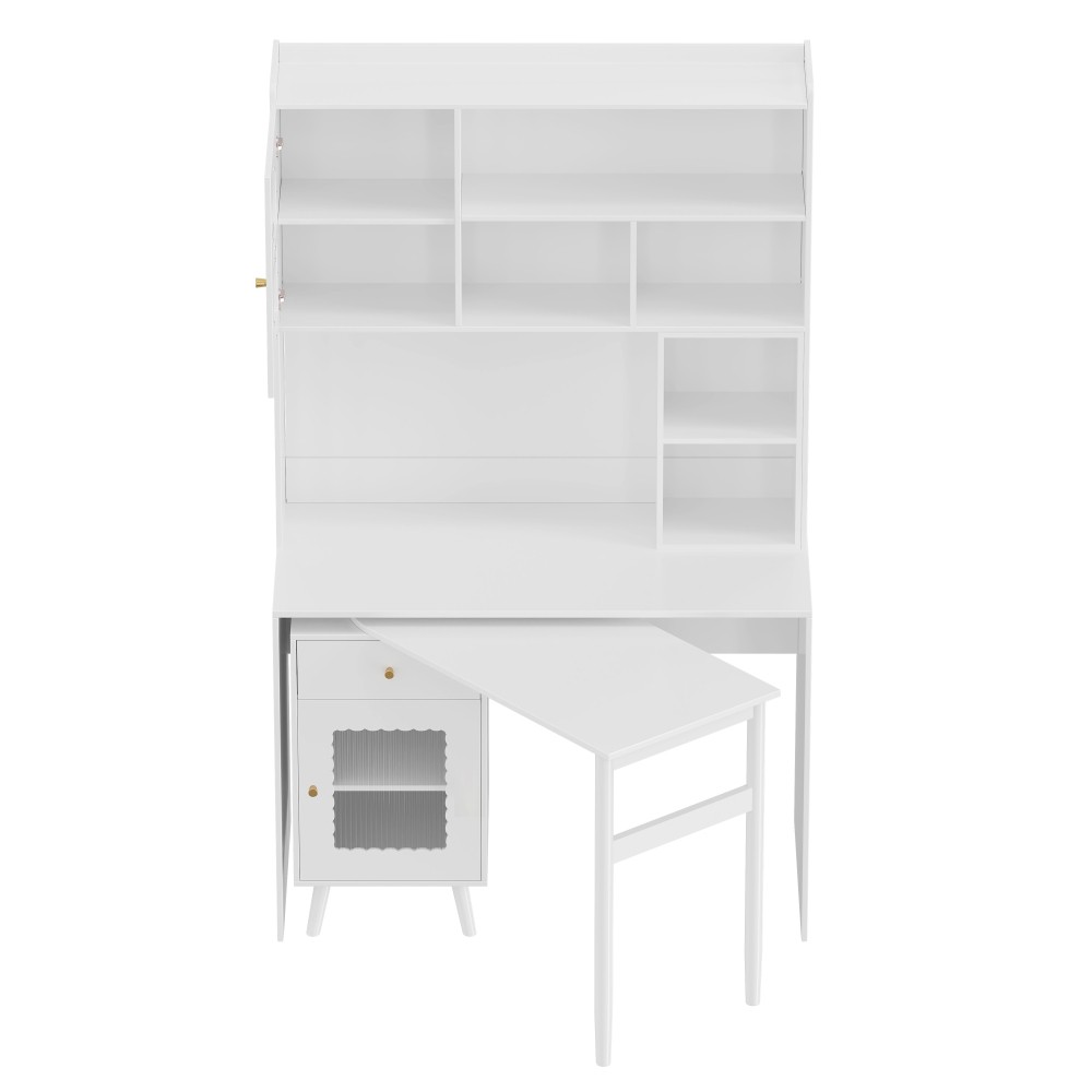 Computer Desk with 90 Degree Rotating Desktop,Office Desk with Storage Drawer