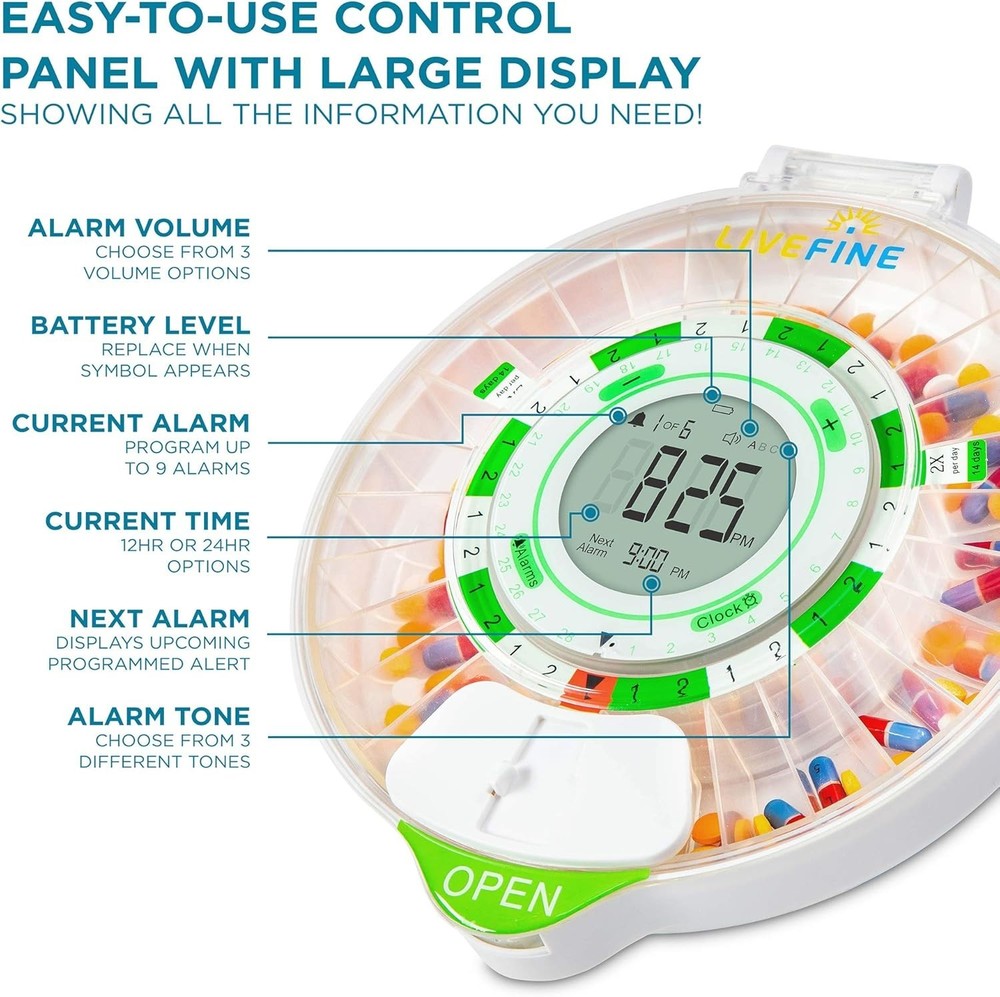 Automatic Pill Dispenser 28 Compartments, Large LCD, Key Lock, 4-Week Reminder