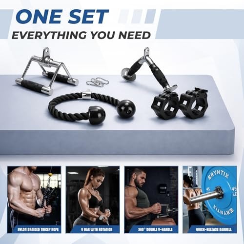 Heavy-Duty LAT Pulldown Cable Attachments Kit - V-Bar, Tricep Rope, Double D Han