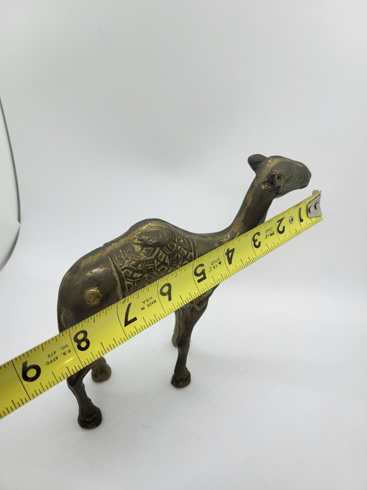 Vintage Solid Brass Camel Statue Figurine w/ Etched Embossed Blanket Design