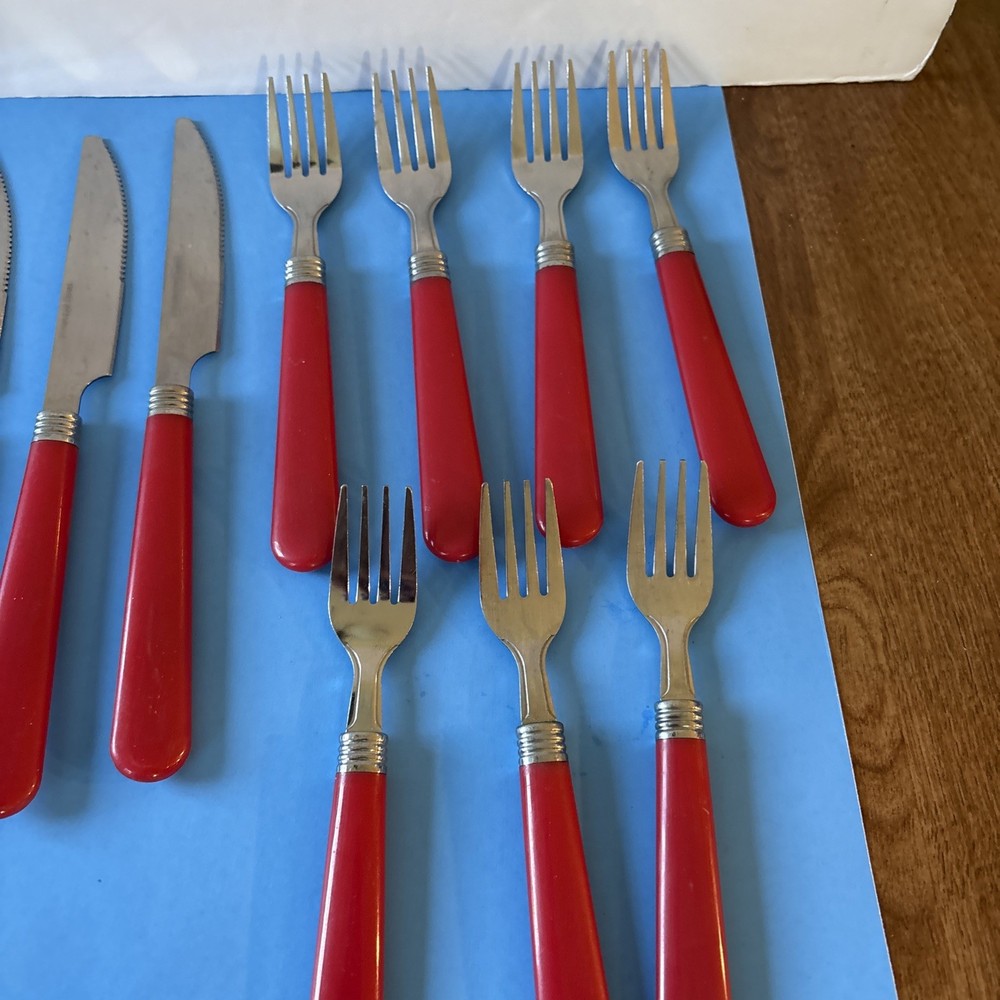 Red Handled Stainless Steel Camping Flatware