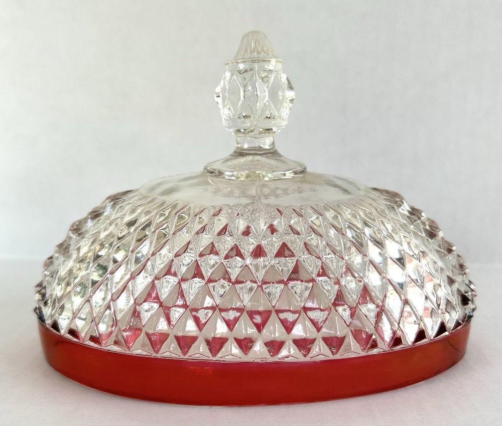 Indiana Glass Diamond Point Ruby Flash Butter Dish With Lid