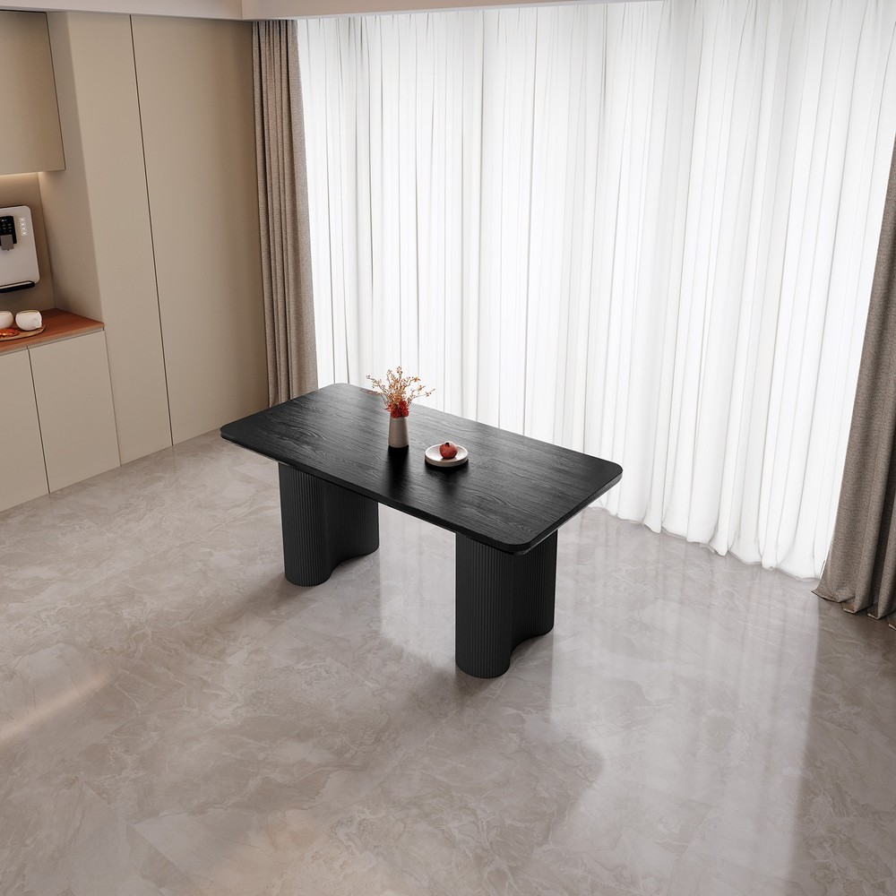 63" Black Dining Table for 4-6 Modern Kitchen Table RectangularDining Room Table