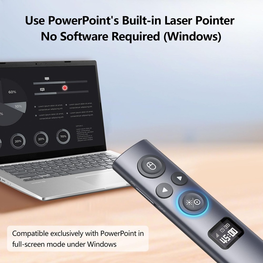 Wireless Presentation Clicker with Digital Pointer & Timer for TV/Projector