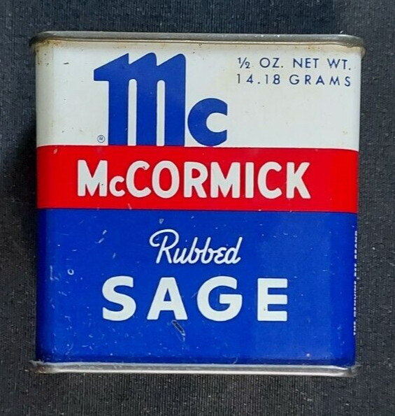 Old EMPTY Advertising Spice Tin McCormick Rubbed Sage Baltimore MD Schilling