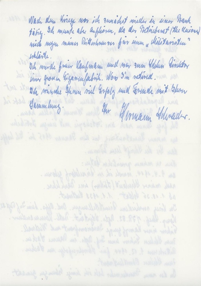 Hermann Schrader- Signed Handwritten Letter
