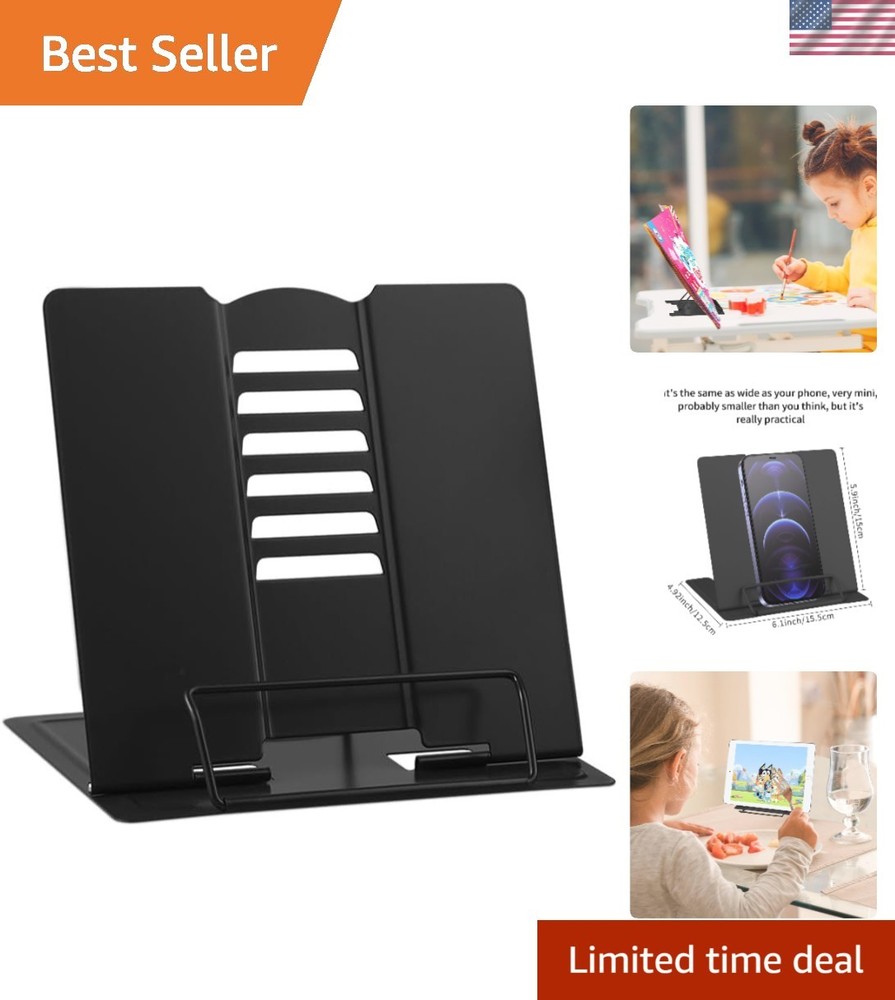 Compact Adjustable Book Stand - Perfect for Recipes, Textbooks & Tablets - Black