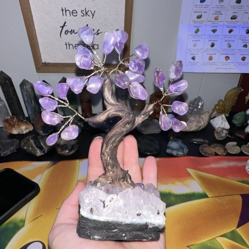 Amethyst Crystal Gemstone Tree Decor on Clear Quartz Base