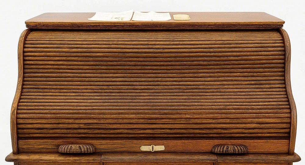 60" Oak Crest Roll-Top Desk – Solid Oak, Classic Vintage Style Paperwork 2 Keys