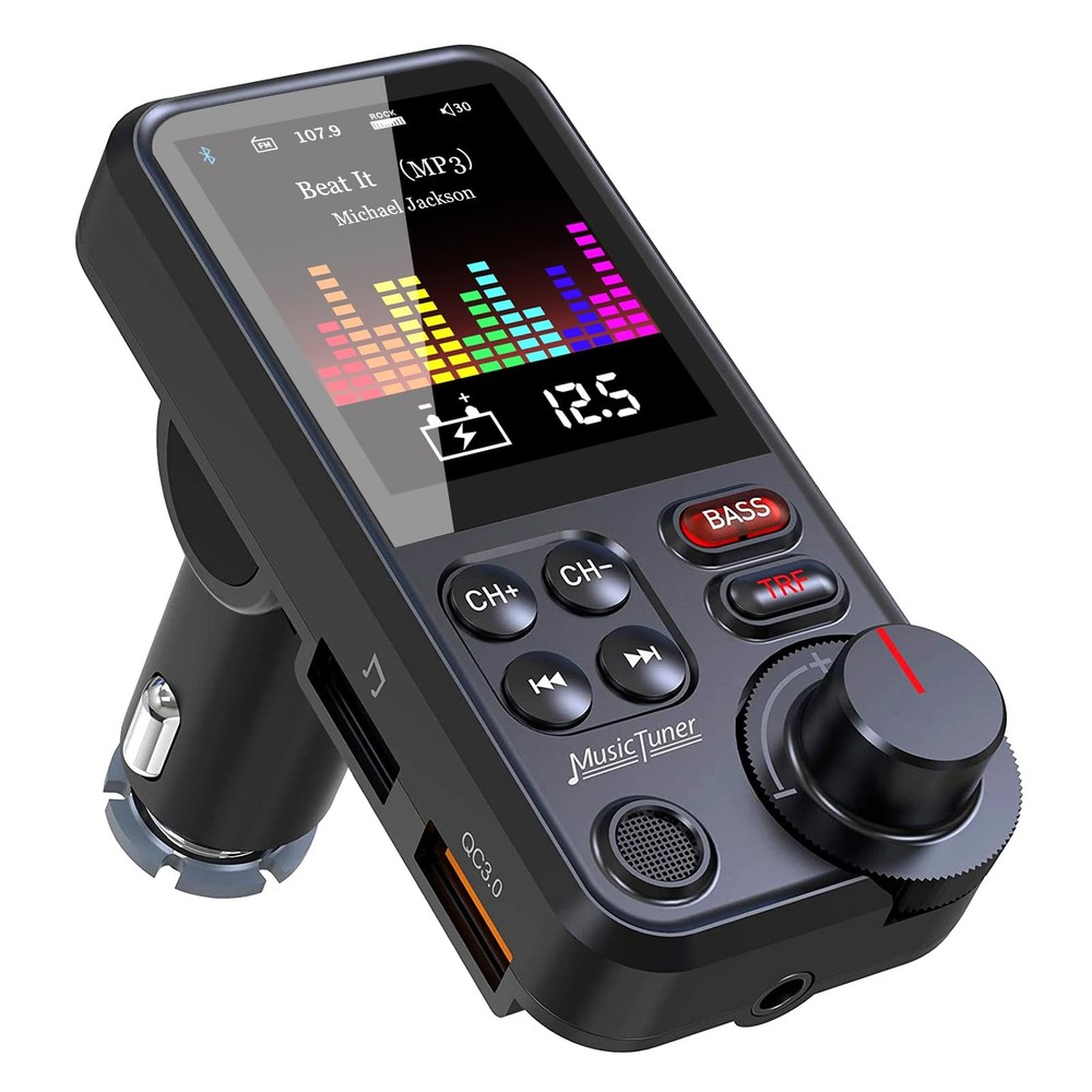 Bluetooth FM Transmitter - Car Adapter Hands Free 1.8 Screen, Microphone, QC3.0