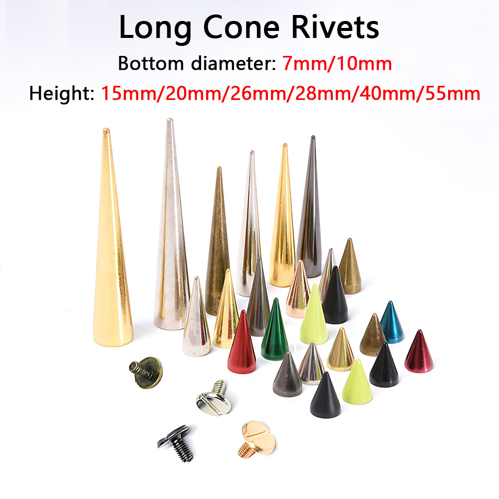 Punk Studs Rivets Spike Long Cone DIY Screw Rivets for Leather Crafts Colored