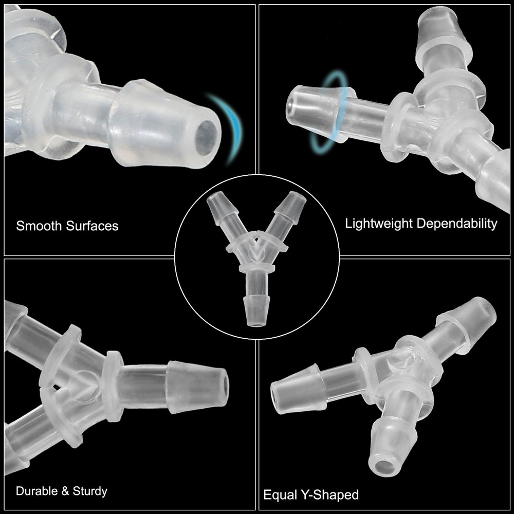 2 Pcs 1/8" Plastic Hose Barb Fitting Equal Y Shaped Barbed Split Transparent