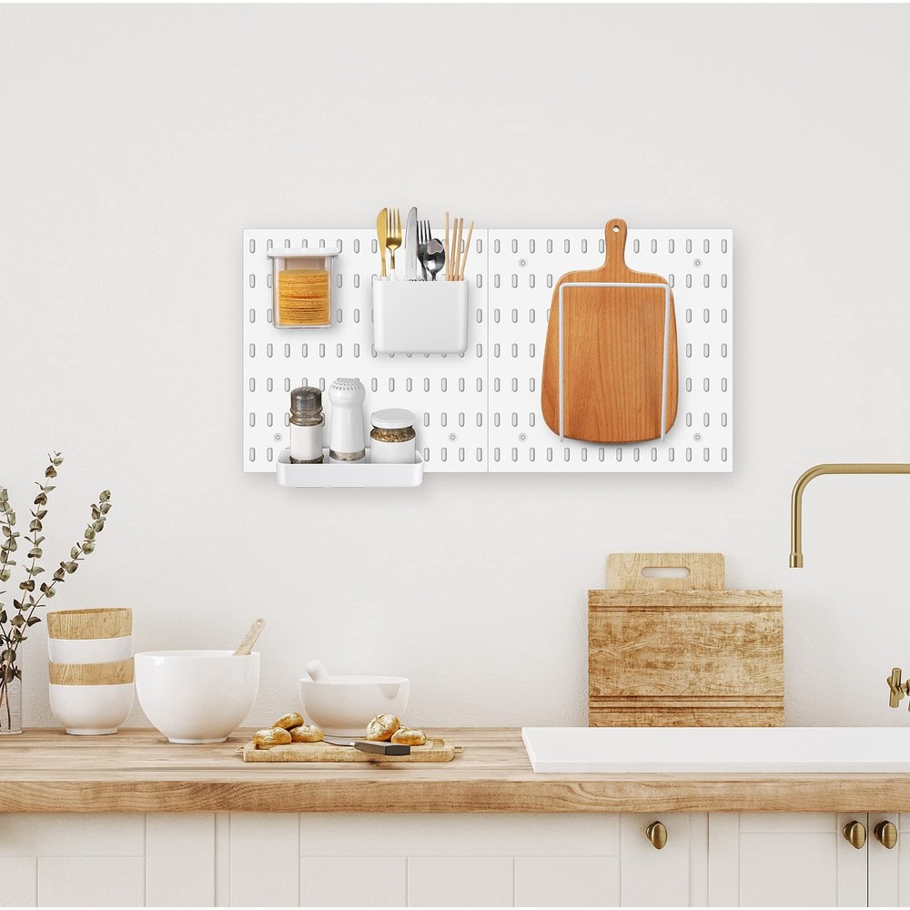 17 Pcs Peg Board Combination Kit, 6 Plastic Wall Pegboard with 11 Accessories...