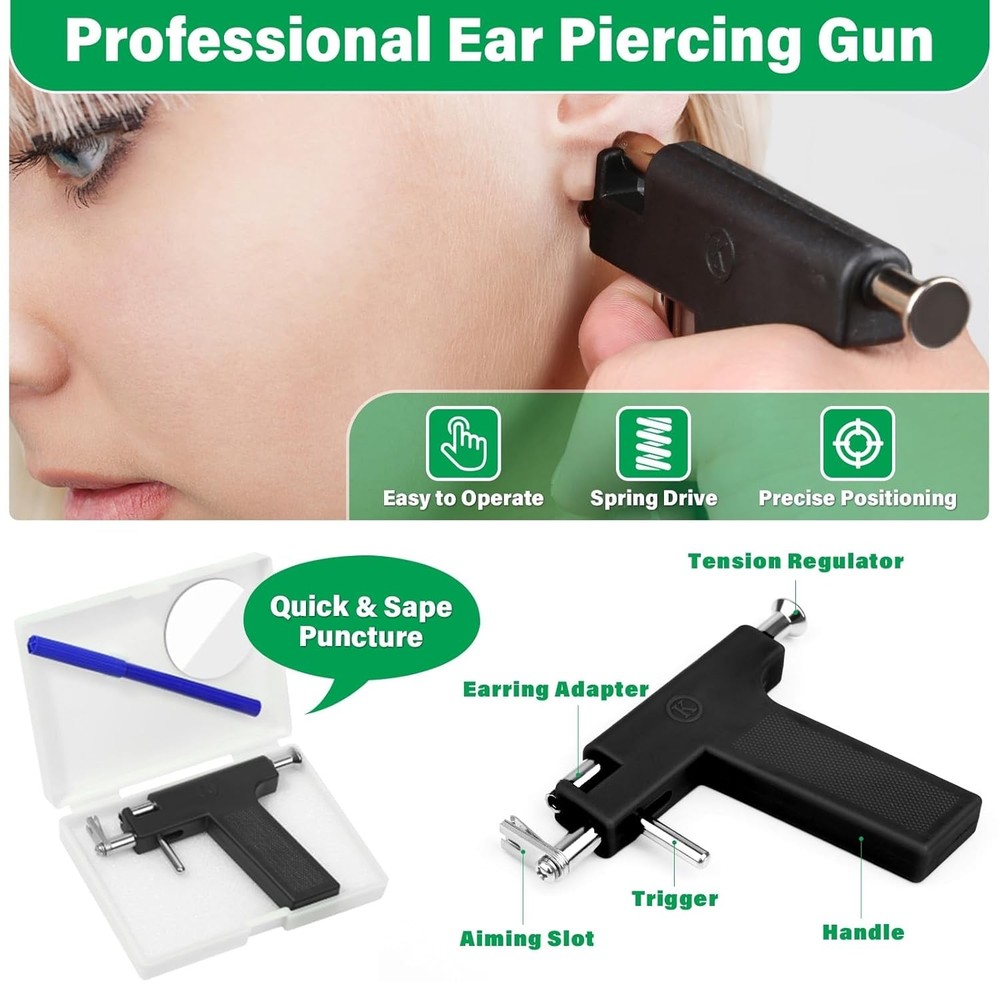 Professional Ear Piercing Gun, Reusable Machine with Dark Black