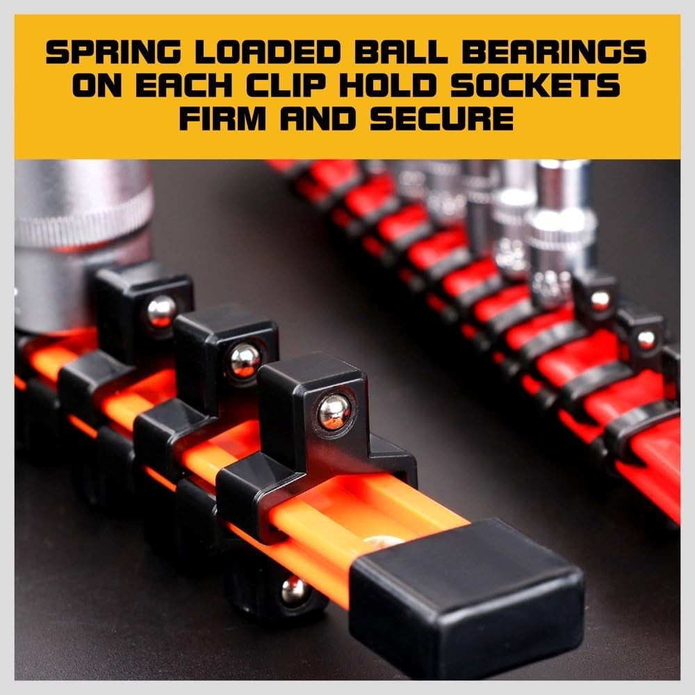 3-Pcs ABS Socket Holders for 1/4, 3/8, 1/2-Inch Sockets - Color-Coded