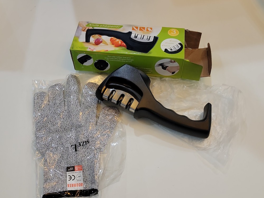 Knife SHARPENER Professional System Ceramic Tungsten includes glove!