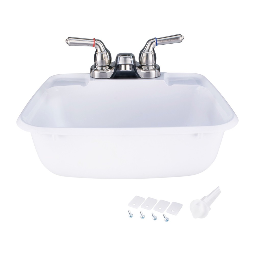 RV Rectangle Bathroom Sink (White) W/Brushed Nickel Teapot Faucet RV Lavatory
