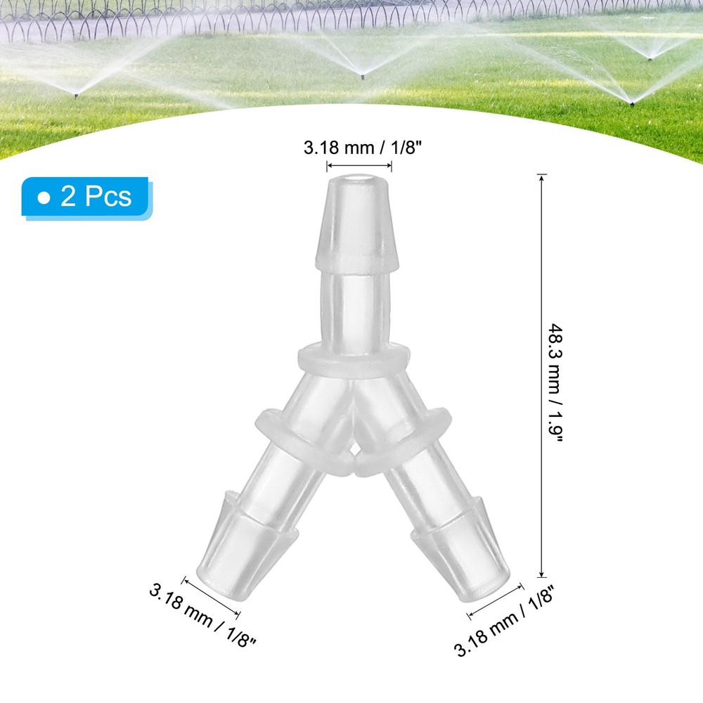 2 Pcs 1/8" Plastic Hose Barb Fitting Equal Y Shaped Barbed Split Transparent