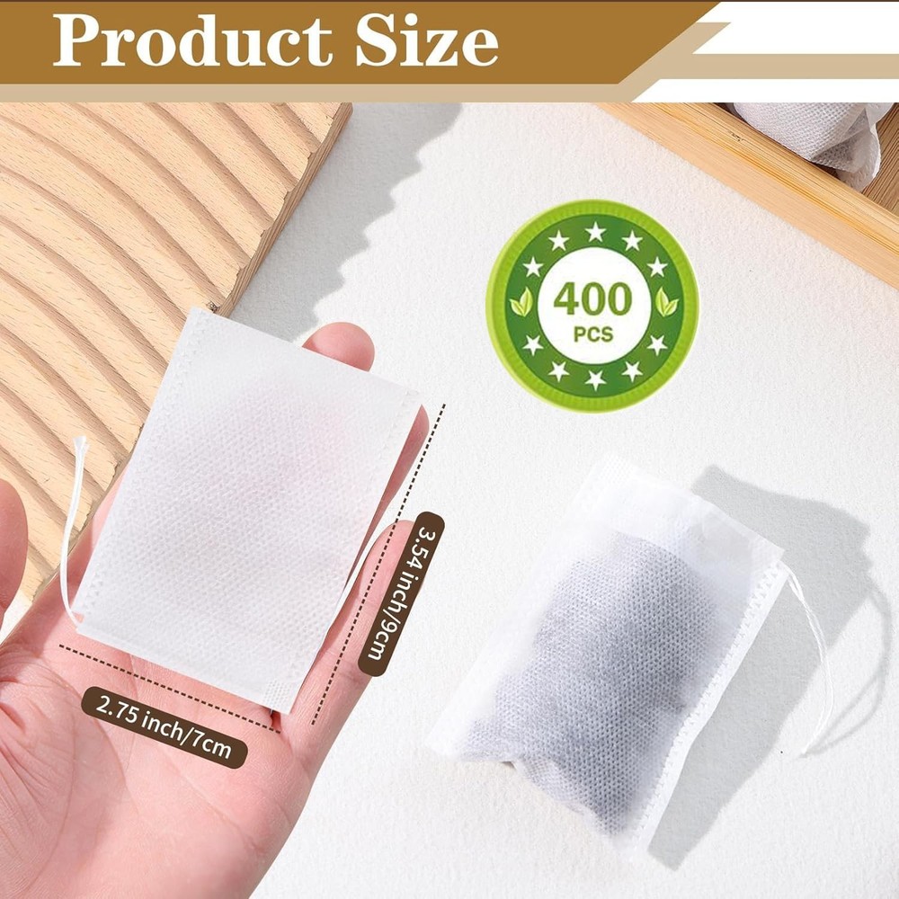 400PCS Disposable Tea Filter Bags Drawstring Biodegradable Loose Tea Sachets